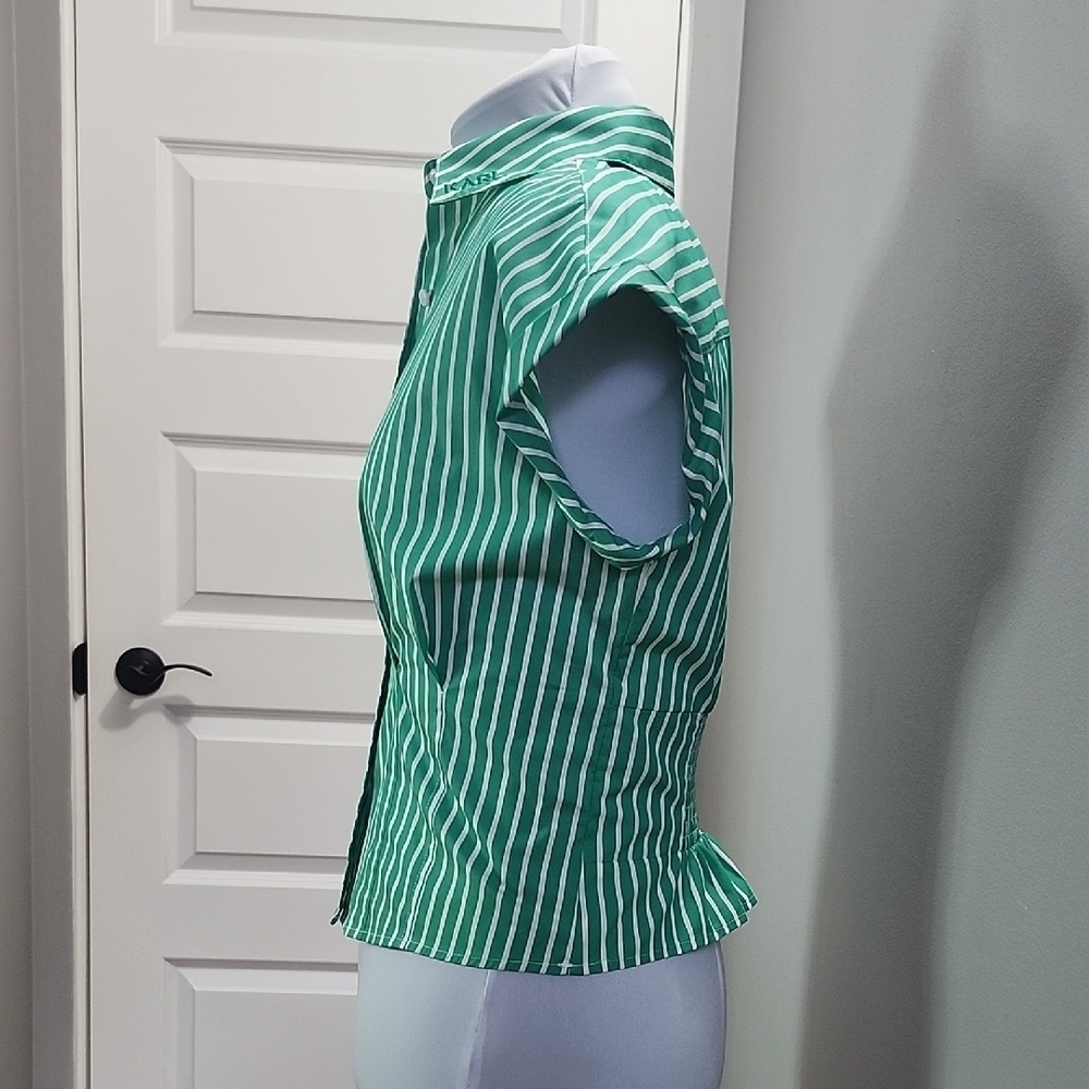 Karl Lagerfeld Green and White Striped Button-Down Shirt - Picture 4 of 14